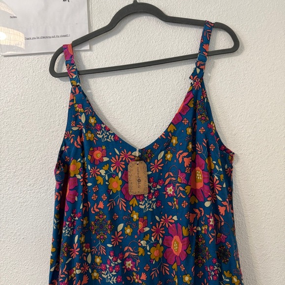 Natural Life Wide Leg Jumpsuit L Blue Floral NWT Boho Festival Pockets - Picture 3 of 6